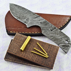 Knife Making Kit! Damascus Steel Hunting/Bowie/Bushcraft Knife Micarta Scales Unbelievable Piece Pristine inc Leather Sheath