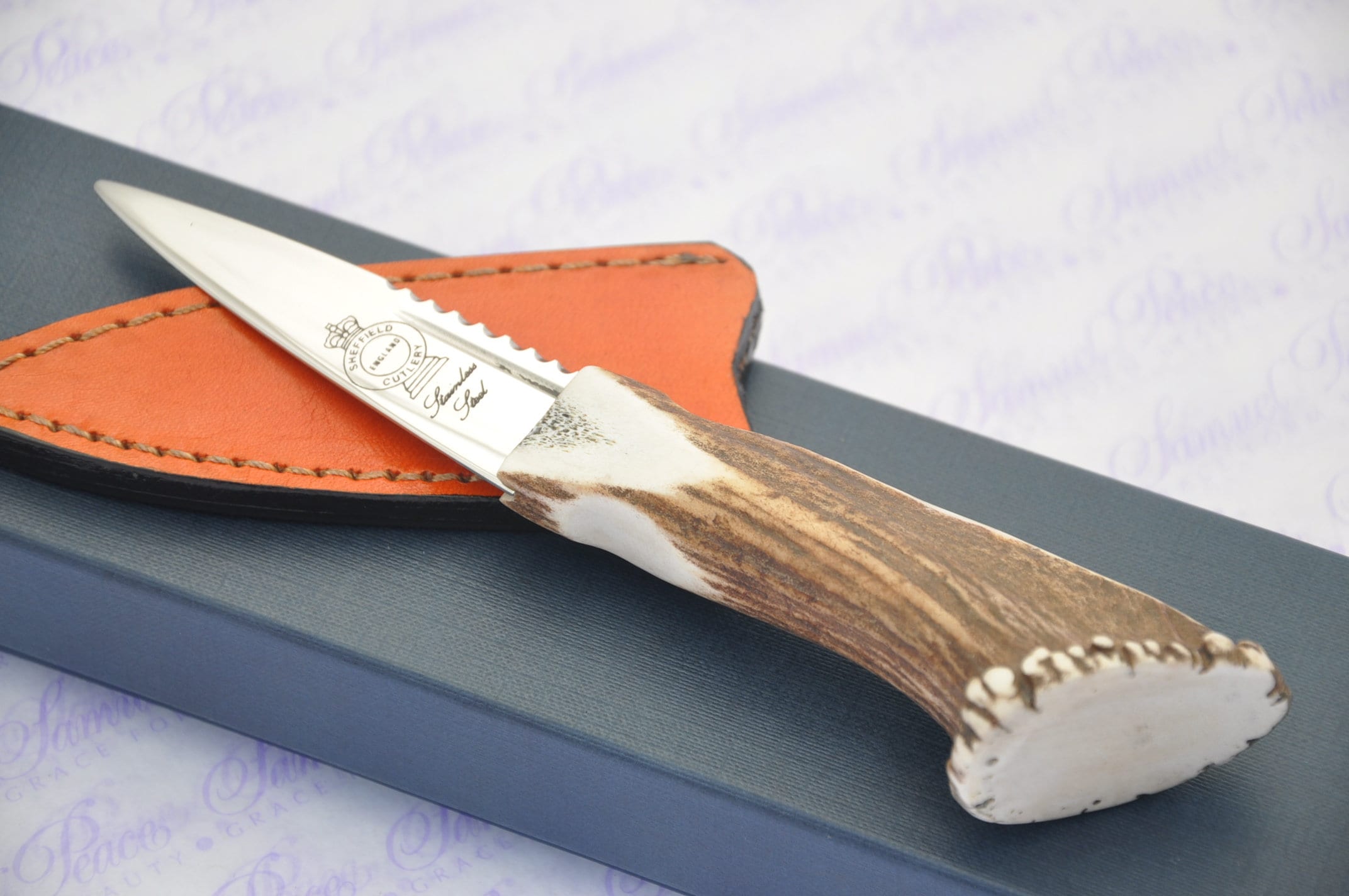 New Genuine Full Crown Stag Handle Sheffield Sgian Dubh Boxed With