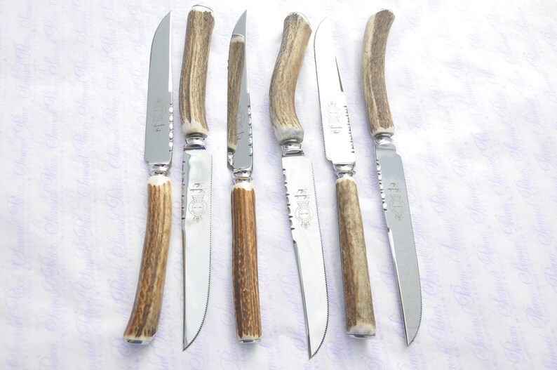 6 Pairs Genuine Stag/antler Handle Steak Knives & Three Prong Etsy Canada