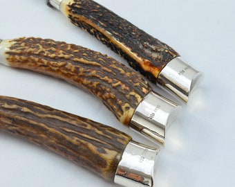 D & J Wellby London Wooden Cased Sterling Silver Handled 2 Piece Carving Set Old English Thread 1916