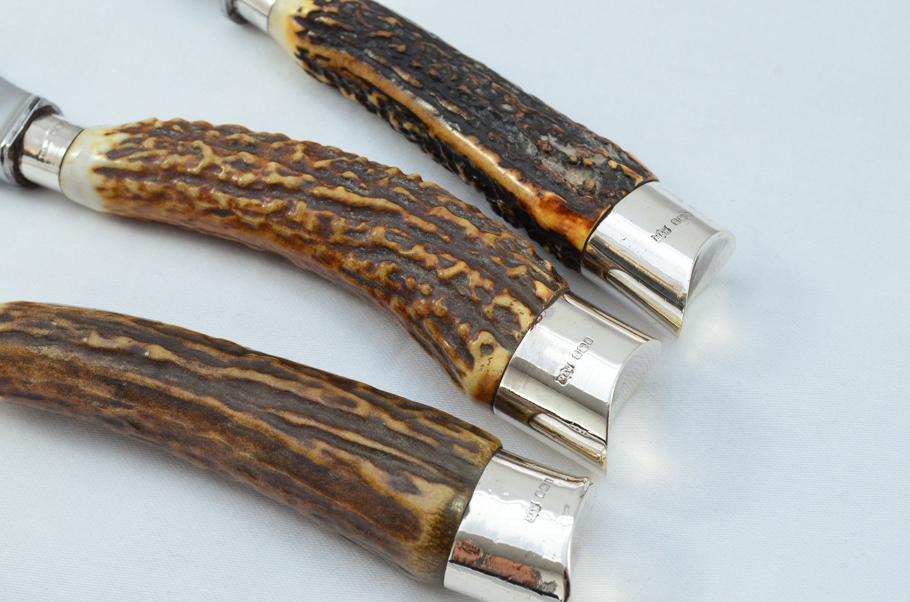 Amazing Mappin & Webb Stag Handled Sterling Silver 3 Piece Carving
