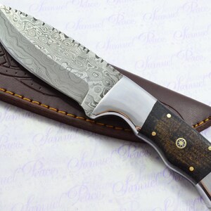 Damascus Steel Hunting Bowie Bushcraft Knife Micarta Scales Unbelievable Piece Pristine inc Leather Sheath Actual Knife You Will Receive