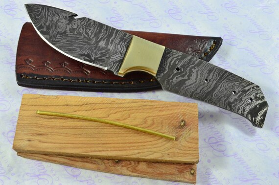 Kitchen Knife Making Kit Fantastic Damascus Steel Chopping Knife Olive Wood  Scales Unbelievable Piece Pristine Leather Sheath 