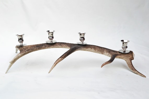 素晴らしい天然鹿の角とクロームメッキの燭台 4 キャンドル
