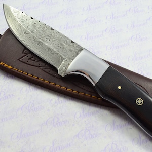 Damascus Steel Hunting Bowie Bushcraft Skinning Knife Micarta Scales Pristine Piece Pristine inc Leather Sheath Actual Knife You Will Get