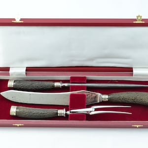 Sheffield Imitation Stag/Horn/Antler Handle 3 Piece Silver Plated Capped & Ferruled Carving Set