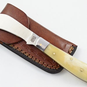 A Handmade D2 Steel Pruning Pen/Pocket/Folding Tool - Camel Bone Steel Bolster