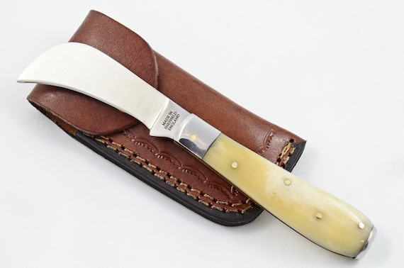 A Handmade D2 Steel Pruning Pen/Pocket/Folding Tool - Camel Bone Steel Bolster