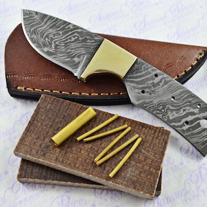 Knife Making Kit! Damascus Steel Hunting/Bowie/Bushcraft Knife Micarta Scales Unbelievable Piece Pristine inc Leather Sheath