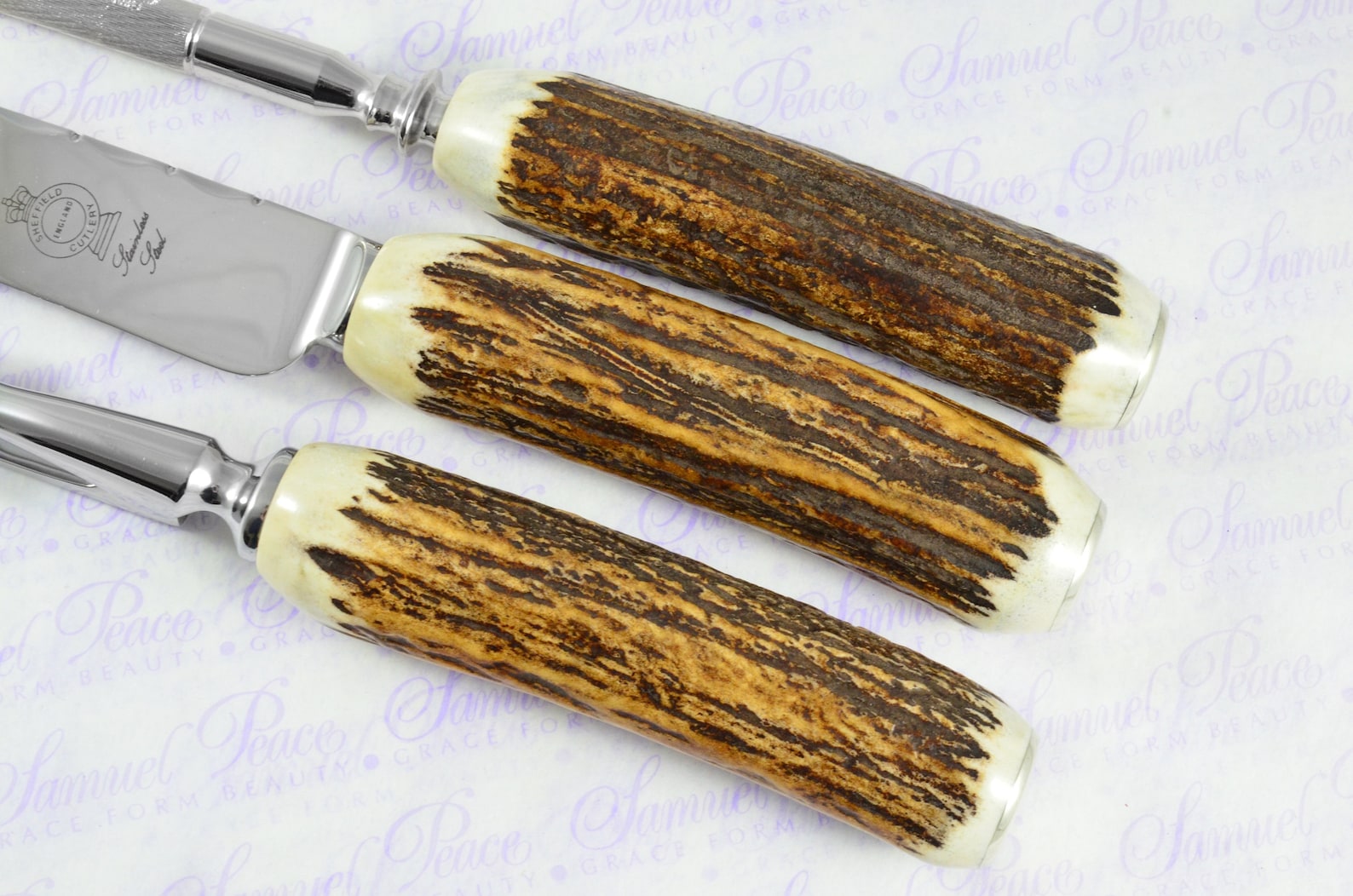 Genuine Stag/antler Handle 3 Piece Carving Set Cased Made in Etsy