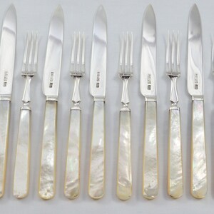 Henry Atkins 6 Pairs of Mother of Pearl Fruit Knives and Forks made in Sheffield 1933 Pristine