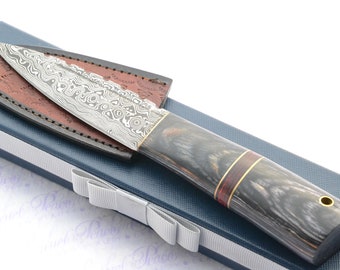 The Thin Red Line !  Scottish Sgian Dubh Damascus Steel Made in Sheffield England Superior Sheath inc Presentation box FOR THE PIPERS !!!!!