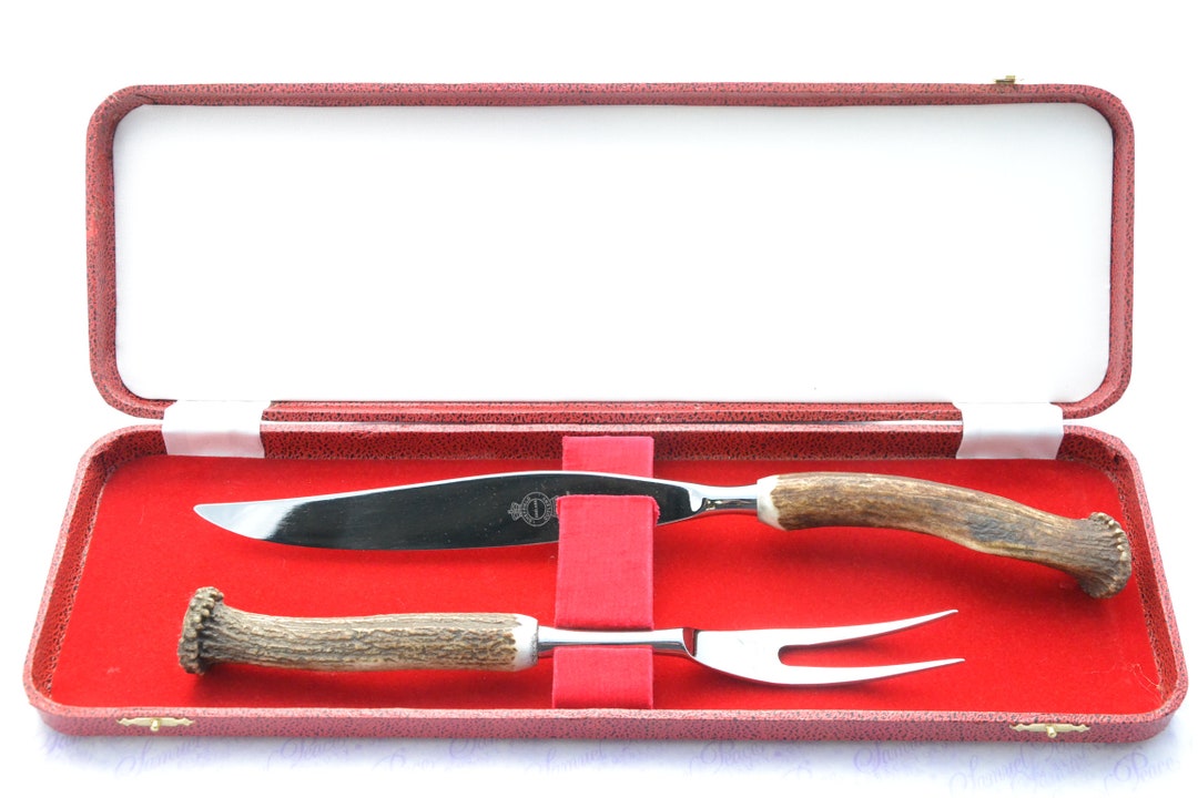 Genuine Stag/antler Handle 2 Piece Carving Set Cased Made in Sheffield