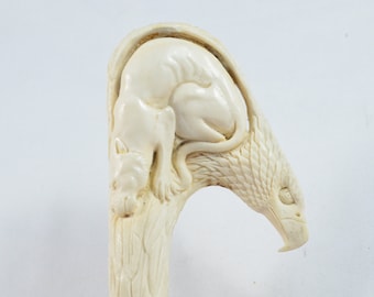Fantastic Hand Carved Eagle Walking Stick Cane Top Handle Antler Horn Handle Made Sheffield England