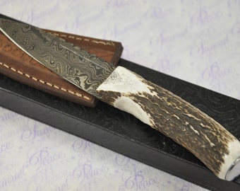 Nuevo fantástico mango de cuerno de ciervo genuino Sgian Dubh Damascus Steel hecho en Sheffield Inglaterra