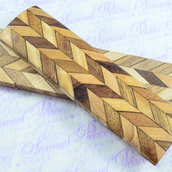NEW Pair of Herringbone Wood Knife Scales Knife Making Parts Wood Blanks