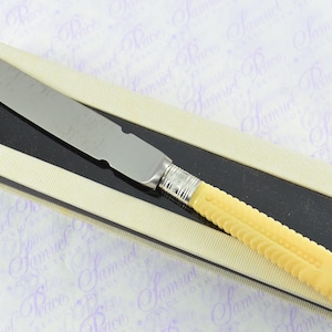 Hermoso sheffield faux ivory handle & silver ferruled letter opener fechado en 1923