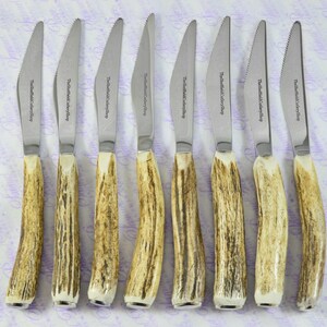 8 Eight New Course Serrate Genuine Stag/Antler Handle Steak/Bistro/Grill Knife Made Sheffield England