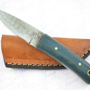 New Genuine Damascus Steel Bespoke Full Tang Micarta Handle Sheffield Skinning knife with Leather Sheath