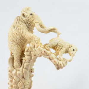 Fantastic Hand Carved Mammoth Walking Stick Cane Top Handle Antler Horn Handle Made Sheffield England