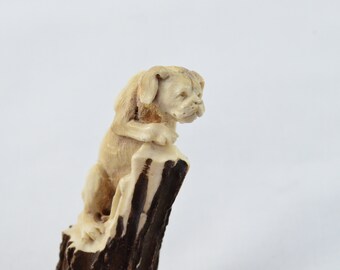 Fantastic Hand Carved Dog Walking Stick Cane Top Handle Antler Horn Handle Made Sheffield England