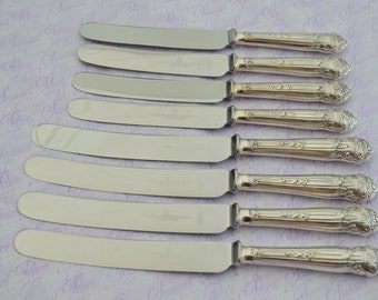 James Dixon 4 Pairs of Sterling Silver Table and Dessert Knives Ornate Pattern Made in Sheffield 1960 Pristine