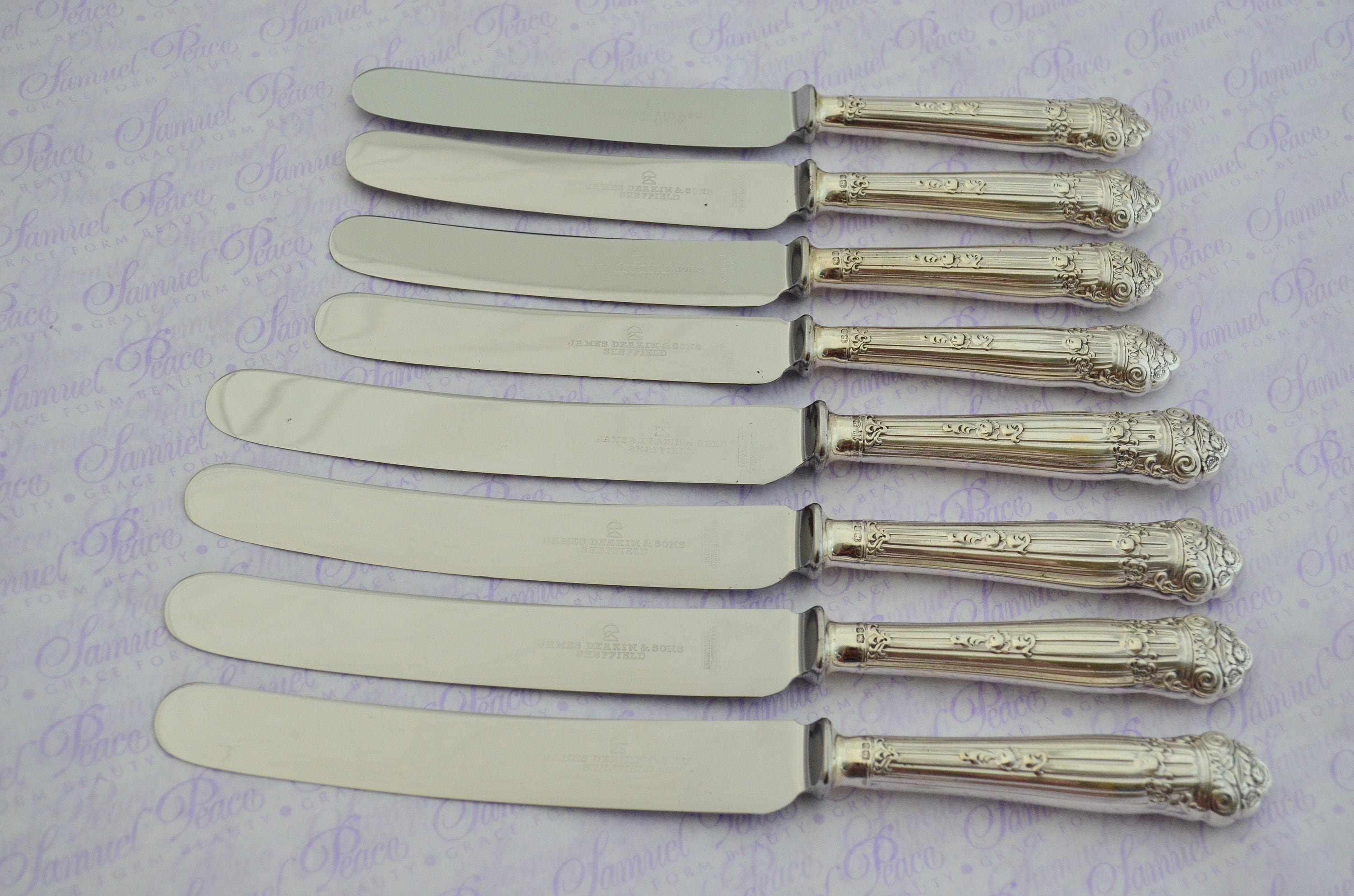 James Dixon 4 Pairs of Sterling Silver Table and Dessert Knives