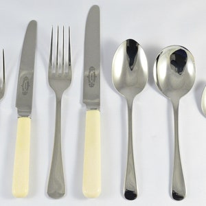 New Cream Handled & Old English Pattern 7 Piece place Setting Made in Sheffield England Stainless Steel Cutlery