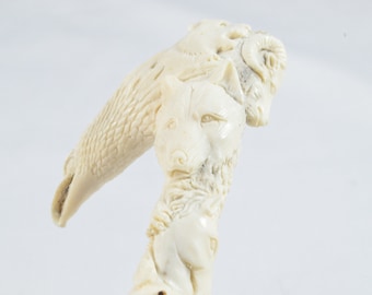 Fantastic Hand Carved Eagle Walking Stick Cane Top Handle Antler Horn Handle Made Sheffield England