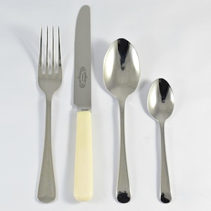 New Cream Handled & Old English Pattern 4 Piece place Setting Made in Sheffield England Stainless Steel Cutlery