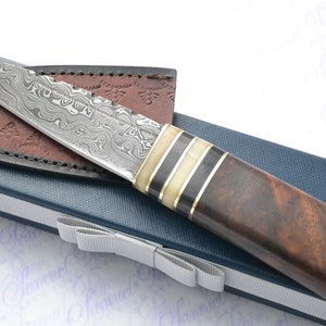 New Fantastic Genuine Machiche Sgian Dubh Damascus Steel Made in Sheffield England Superior Sheath inc Presentation box