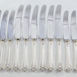 Six 6 Pairs of Cooper Bros Sterling Silver Table & Dessert Knives Kensington pattern made in Sheffield 1972