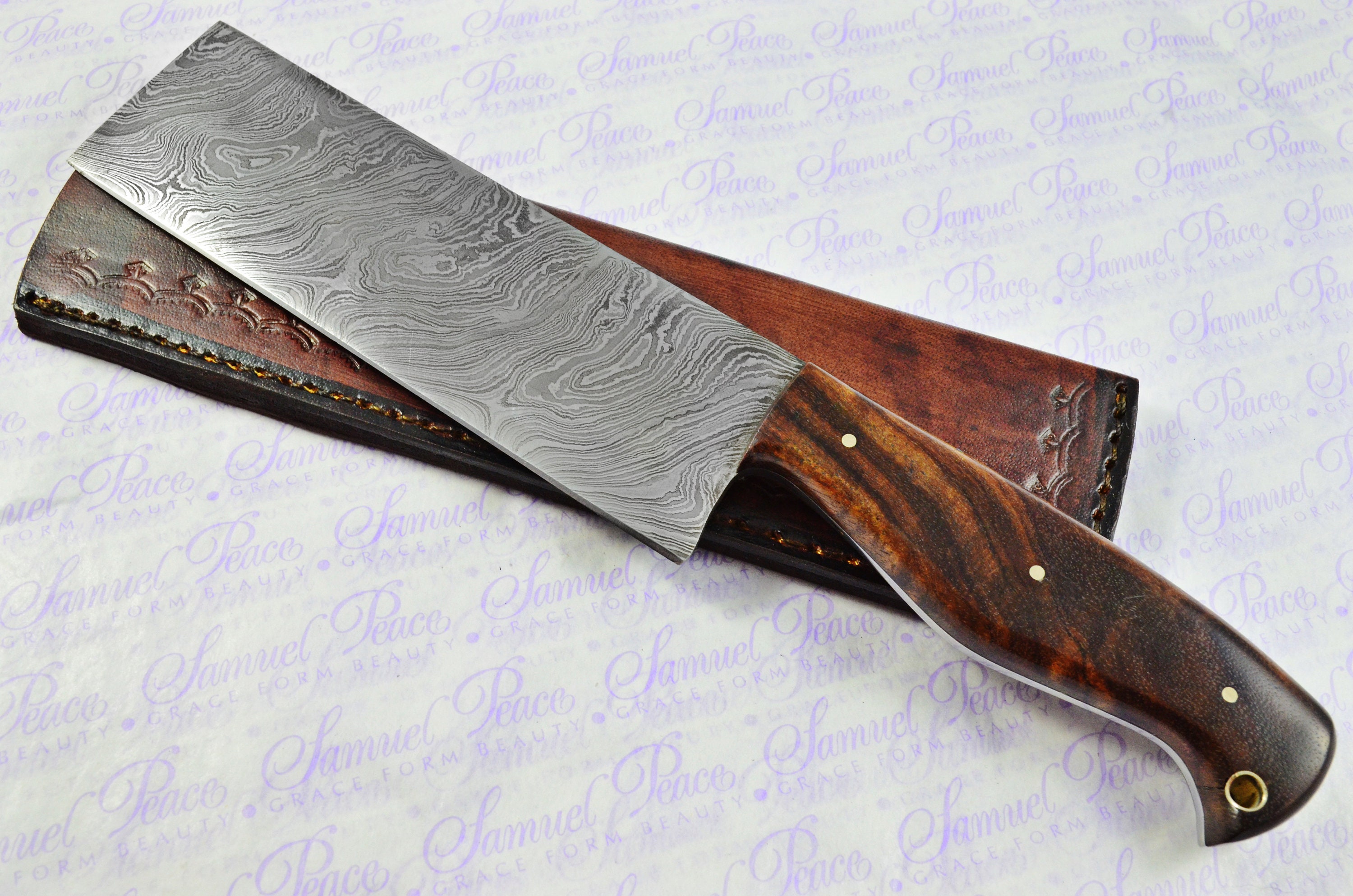 Kitchen Knife Making Kit! Fantastic Damascus Steel Cleaver Knife Rosewood  Scales Unbelievable Piece Pristine Leather Sheath - Etsy, image size:3000x1987