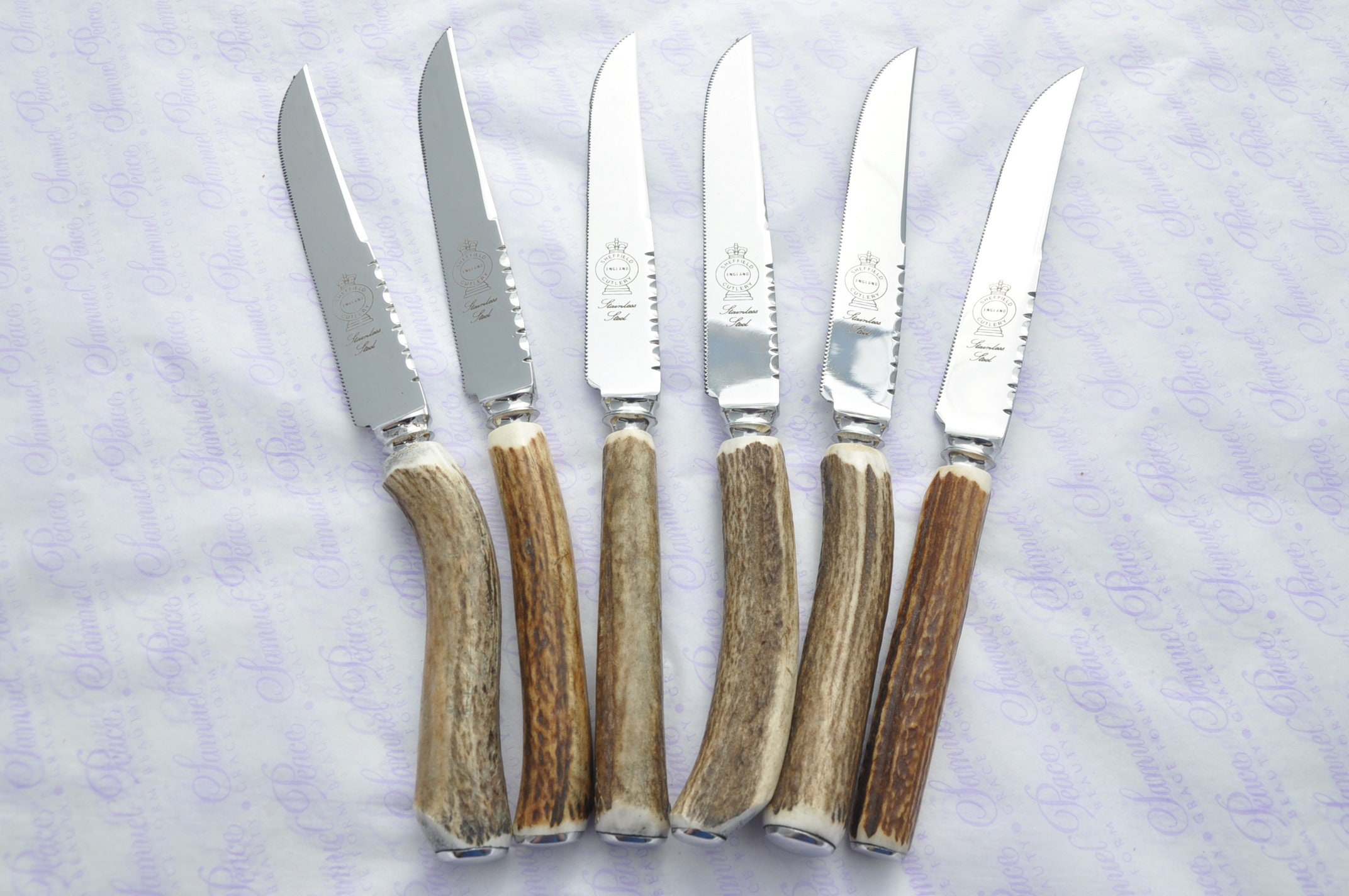 6 Pairs Genuine Stag/Antler Handle Steak Knives & Three Prong Etsy