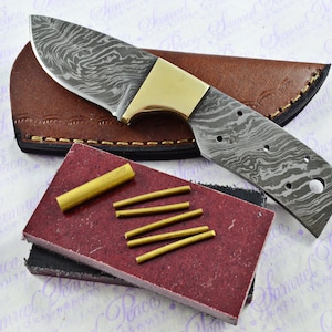 Knife Making Kit! Damascus Steel Hunting/Bowie/Bushcraft Knife Micarta Scales Unbelievable Piece Pristine inc Leather Sheath