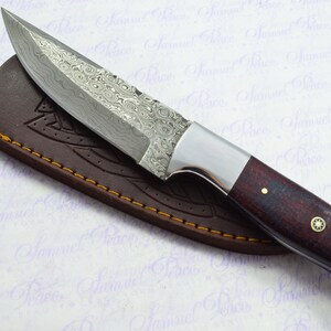 Damascus Steel Hunting Bowie Bushcraft Skinning Knife Micarta Scales Pristine Piece Pristine inc Leather Sheath Actual Knife You Will Get