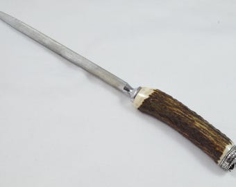 Afilador de asta de ciervo auténtica con tapa de peltre fabricado en Sheffield, Inglaterra