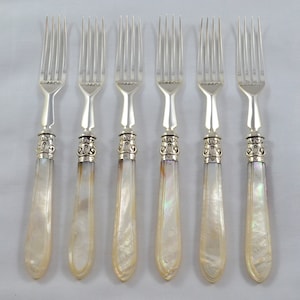 6 of Mother of Pearl Fruit/Dessert Forks made in Sheffield 1861 Pristine