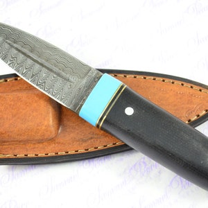 New Genuine Damascus Steel Bespoke Micarta & Resin Handle Sheffield Sgian Dubh with Leather Sheath Boxed One Off Piece