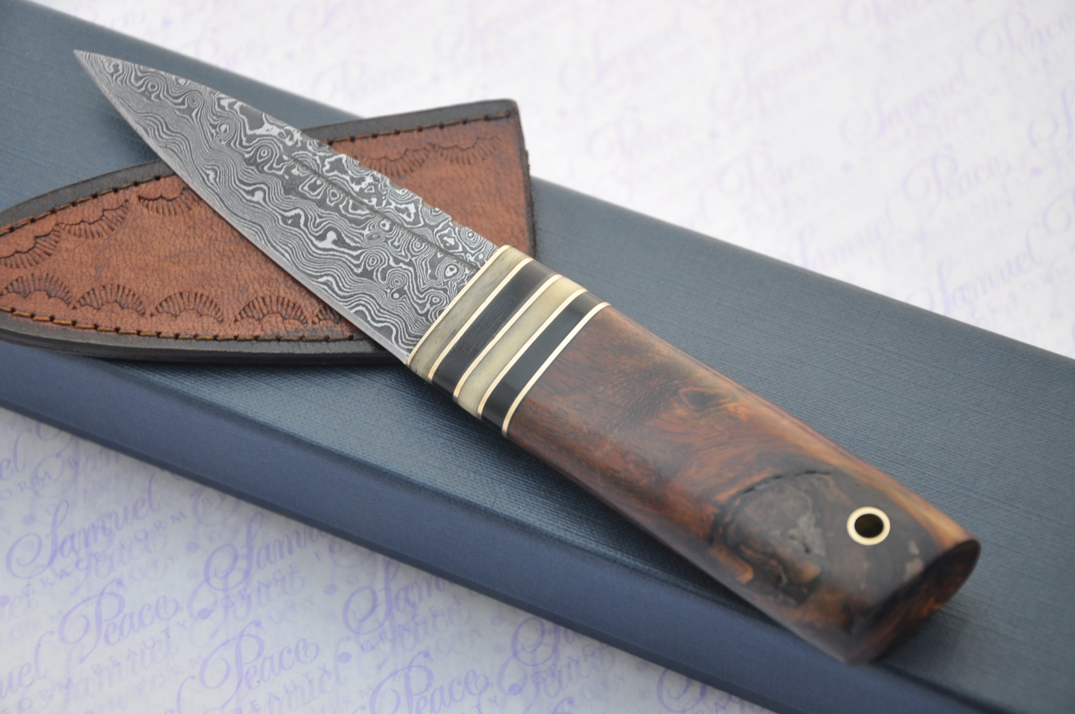New Fantastic Genuine Machiche Handle Sgian Dubh Damascus Steel Made in ...