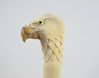 Fantastic Hand Carved Eagle Walking Stick Cane Top Handle Antler Horn Handle Made Sheffield England