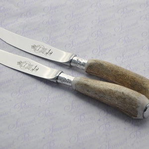 Two New Hump Back Genuine Stag/Antler Handle Steak Knife Silver Ferrule Made Sheffield England