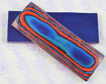 Pair of Fire Orange & Deep Blue Laminated Wood Knife Scales Knife Making Parts Wood Blanks