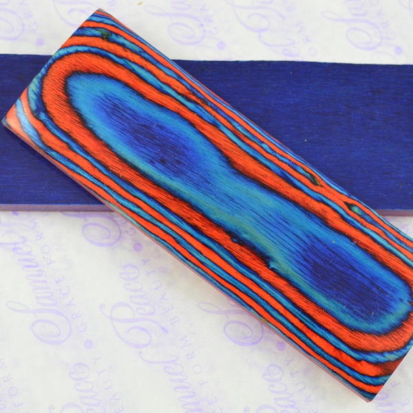 Pair of Fire Orange & Deep Blue Laminated Wood Knife Scales Knife Making Parts Wood Blanks