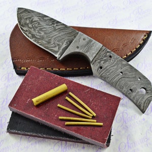 Knife Making Kit! Damascus Steel Hunting/Bowie/Bushcraft Knife Micarta Scales Unbelievable Piece Pristine inc Leather Sheath