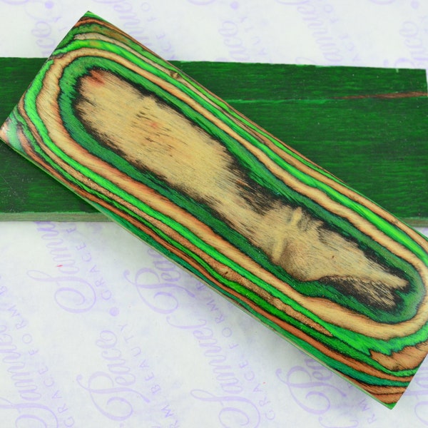 Pair of Oak & Forest Green Laminated Wood Knife Scales Knife Making Parts Wood Blanks