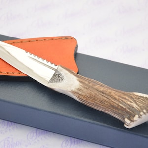 Neue echte volle Krone Hirsch Griff Sheffield Carbon Stahl Sgian Dubh verpackt mit unzähligen Lederscheide