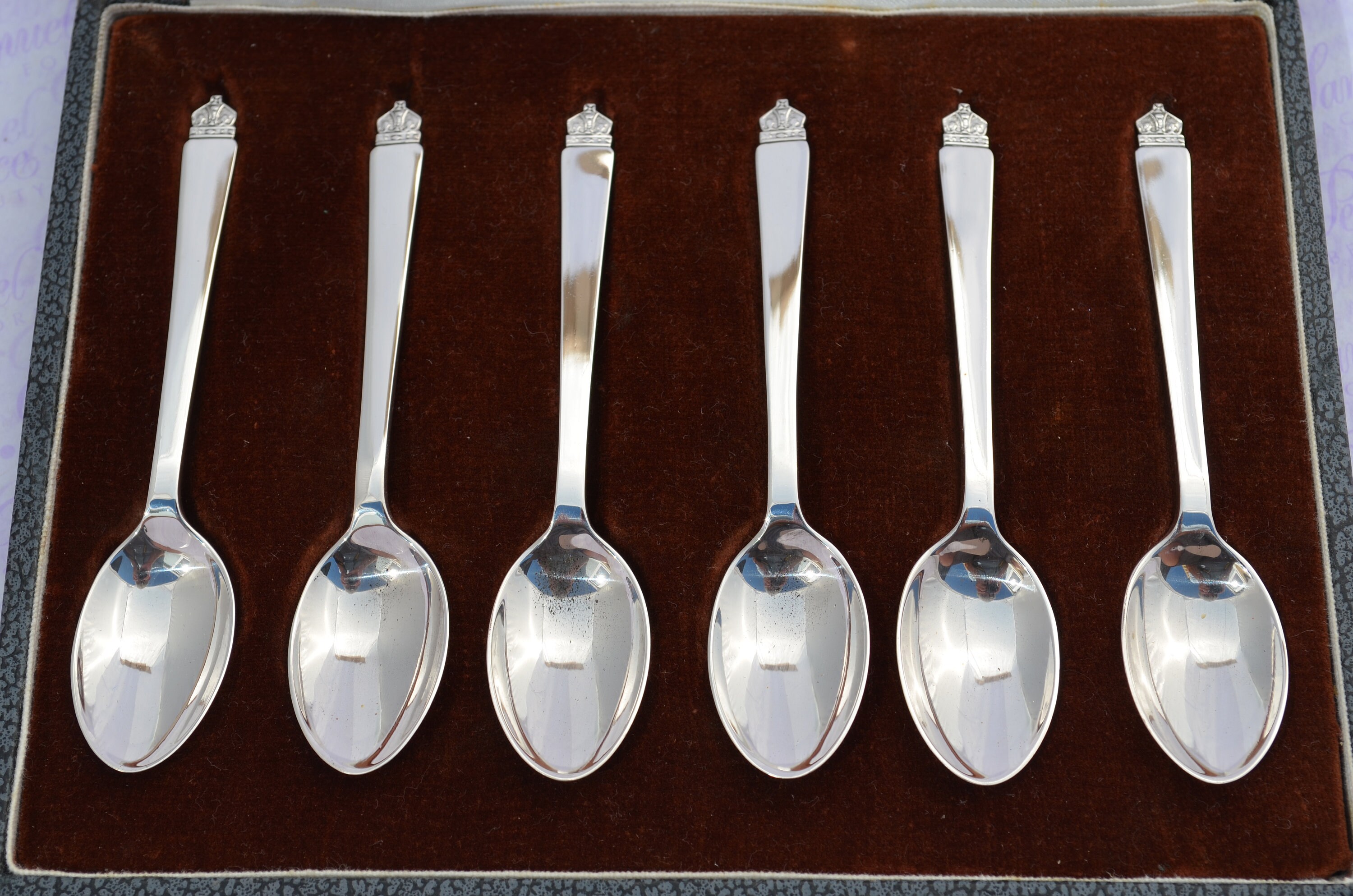 6 Rare Crown Sterling Silver Teaspoons Hallmarked Various Assay Offices 1984 Roberts and Belk