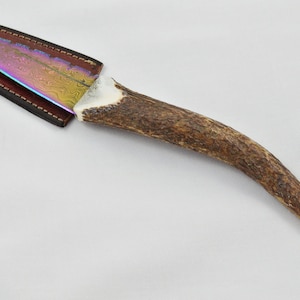 A Fantastic Genuine Stag Horn Full Tyne Handle Heat Treated Damascus Steel Sgian Dubh Made in Sheffield England 2024 Edition