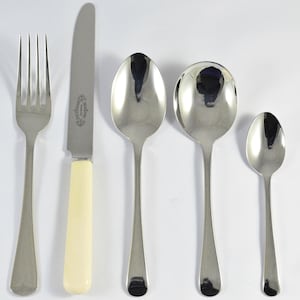 New Cream Handled & Old English Pattern 5 Piece place Setting Made in Sheffield England Stainless Steel Cutlery